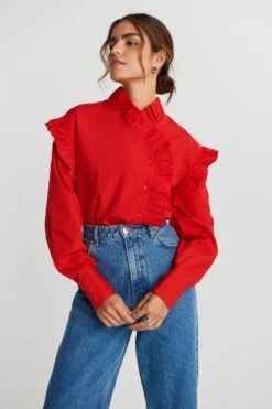 Gina Tricot Dinah Frill Blouse Flamescarlet