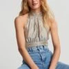 Gina Tricot Una Halterneck Top Beige/silver