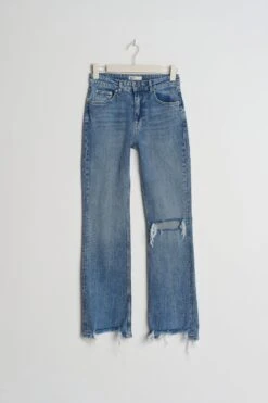 Gina Tricot Full Length Petite Flare Jeans Mid Blue