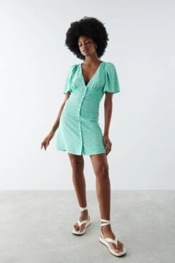 Gina Tricot Carola Dress Green Ditsy