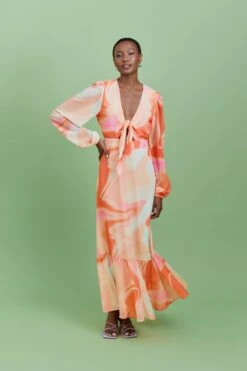Gina Tricot Chiffon Party Maxi Dress Swirl Aop