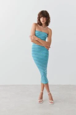 Gina Tricot Tube Dress Blue Stripe