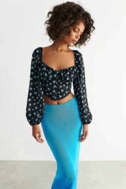 Gina Tricot Gathered Bust Blouse Blue Ditsy