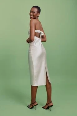 Gina Tricot Satin Tube Midi Dress Egret