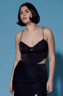 Gina Tricot Gathered Bust Strap Top Black