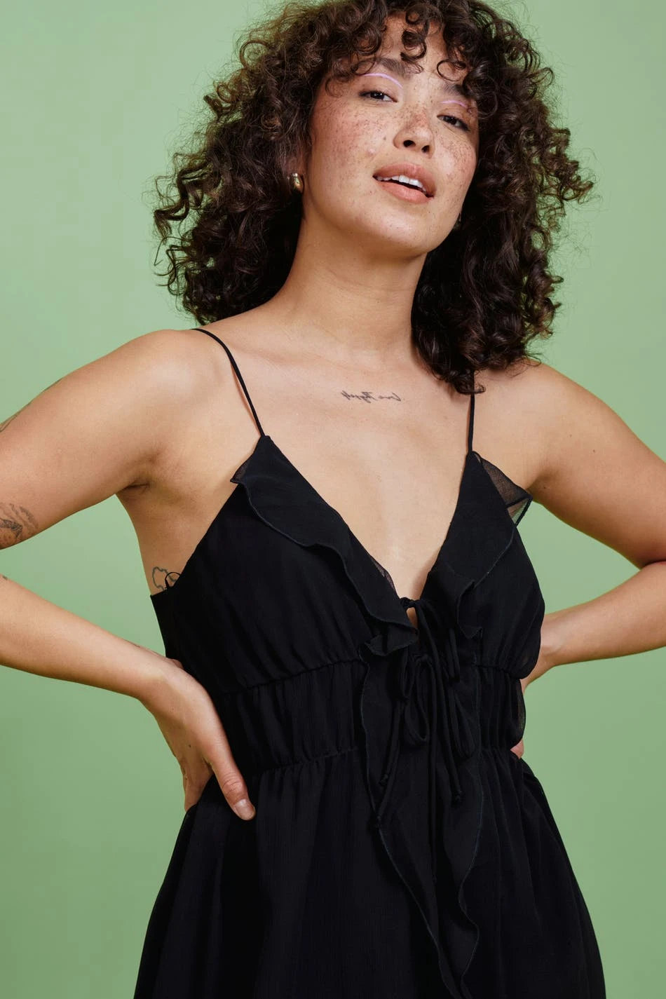 Gina Tricot Frill Chiffon Maxi Dress Black 2 Gina Tricot Frill Chiffon Maxi Dress Black - Image 2