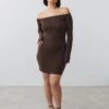 Gina Tricot Soft Touch Off Shoulder Dress Seal Brown