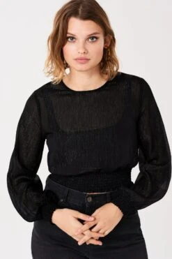 Gina Tricot Paris Smock Blouse Black/lurex