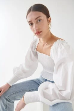 Gina Tricot Estra Smock Blouse Offwhite