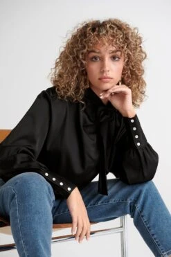 Gina Tricot Holly Tie Neck Blouse Black