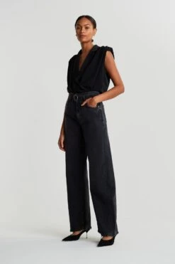 Gina Tricot Belted Wide Jeans Offblack