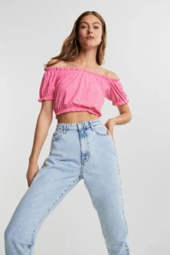 Gina Tricot Irja Off Shoulder Top Pink Icing