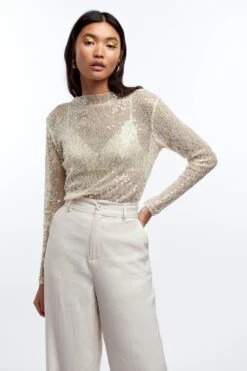 Gina Tricot Silvana Sequins Top Beige