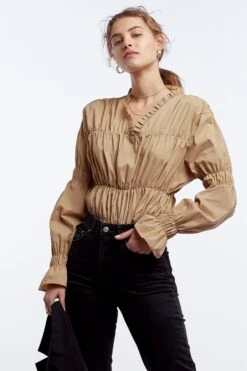 Gina Tricot Beatrice Puff Sleeve Blouse Beige