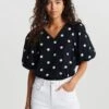 Gina Tricot Elina Blouse Black/white Dot