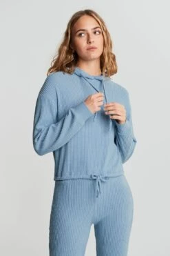 Gina Tricot Stina Rib Hoodie Blue Fog