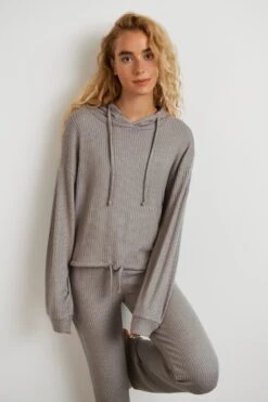 Gina Tricot Stina Rib Hoodie Soft Nougat