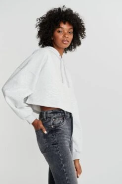 Gina Tricot Basic Cropped Hood Lt Greymelange